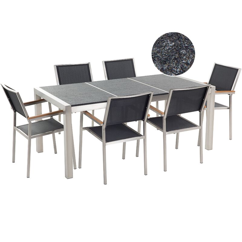 6 Seater Garden Dining Set Black Flamed Granite Top Black Chairs Grosseto
