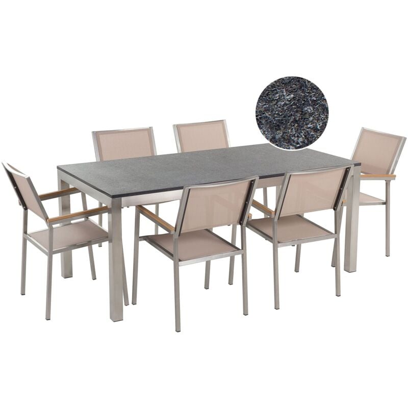 Garden Dining Set 6 Seater GROSSETO Granite Flamed Black/ Beige