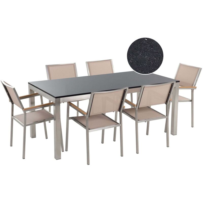 Garden Dining Set 6 Seater GROSSETO Granite Polished Black/ Beige