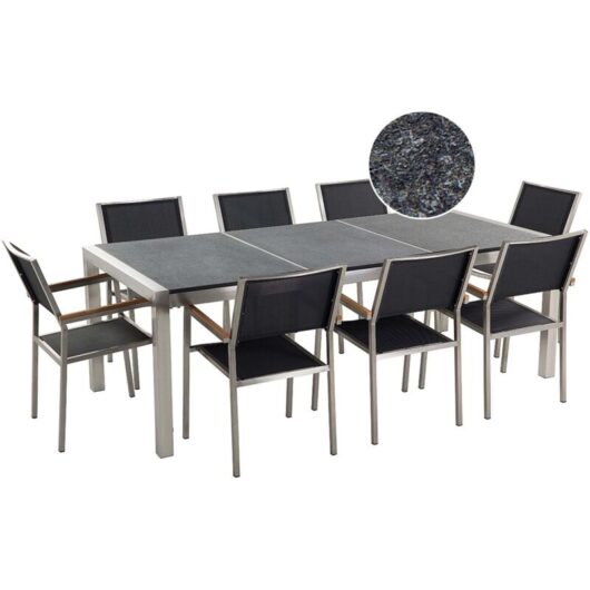 Garden Dining Set 8 Seater GROSSETO Triple Plate Granite Flamed Black
