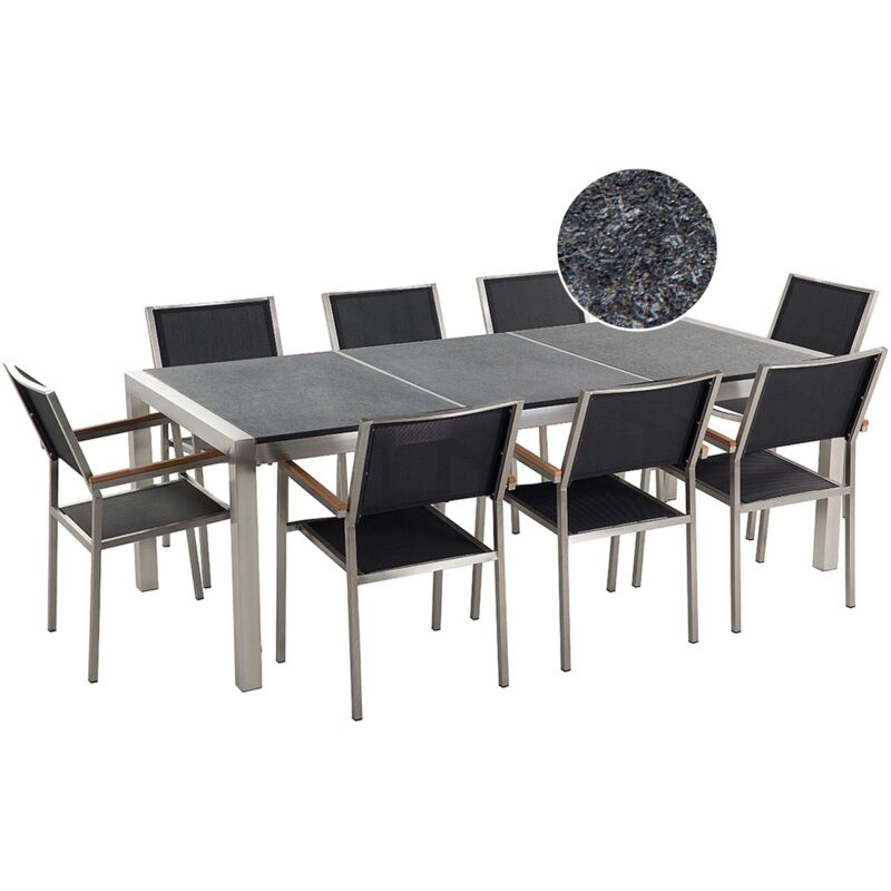 Garden Dining Set 8 Seater GROSSETO Triple Plate Granite Flamed Black