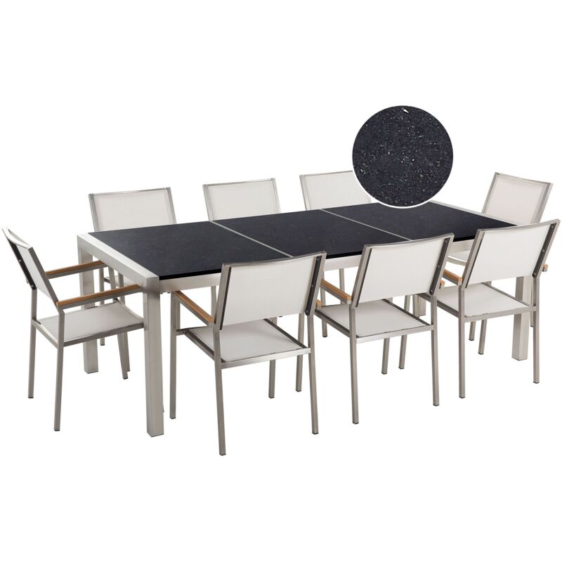 Garden Dining Set 8 Seater GROSSETO Triple Plate Granite Polished Black/ White