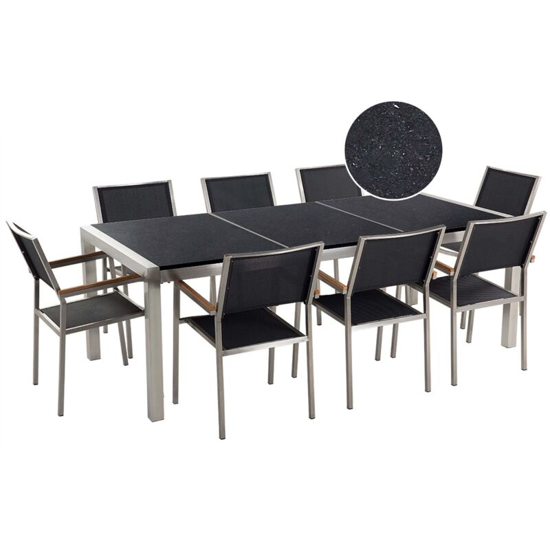 Garden Dining Set 8 Seater GROSSETO Triple Plate Granite Polished Black
