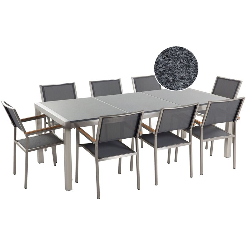 Garden Dining Set Grey with Grey Granite Table Top 8 Seats 220 x 100 cm GROSSETO